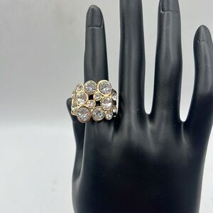 Elegant Gold and Silver Tone Cluster Ring Jewel Adjustable Bulky Chunky Costume